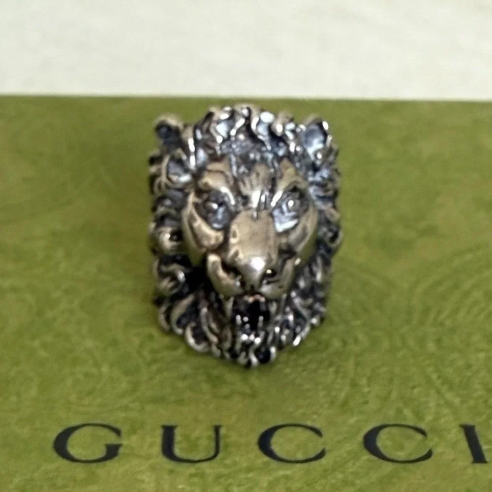 Gucci Silver-tone Brass Lion Head Ring‎ - IT Size 13 = 6.5 US (53mm)